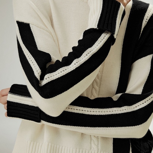 Bicolor stripe knit lilysilk wool sweater NWT - Picture 6 of 10